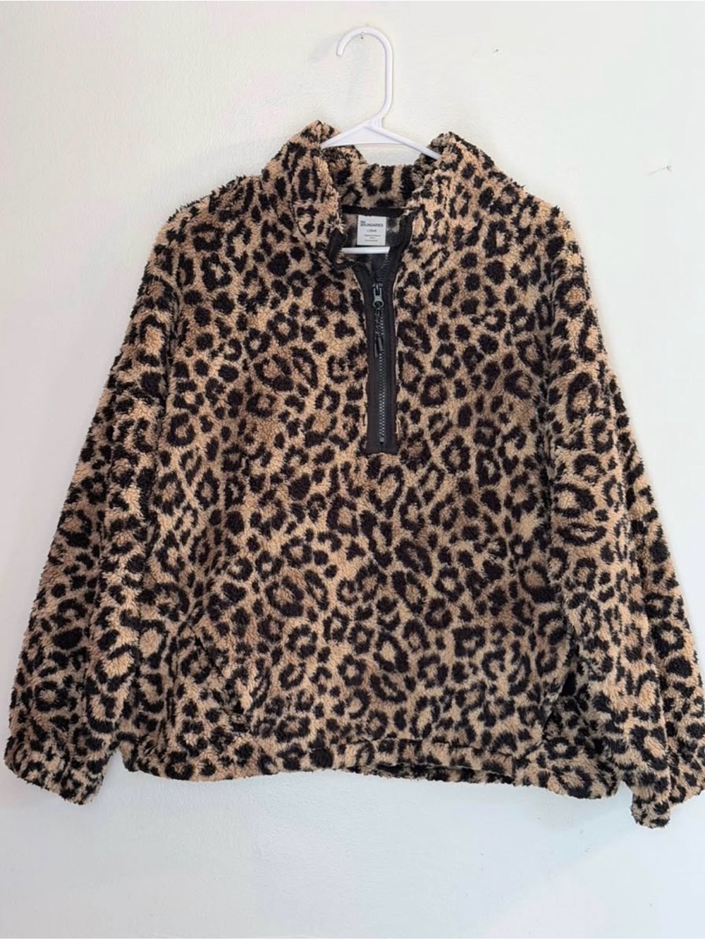 No Boundaries Leopard Print Fuzzy Pullover - Tan and Black
